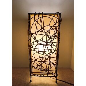 Wicker Rattan Wrapped Vine Style 14" Table Lamp Metal Frame Inline Switch, Shade